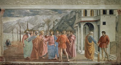 Haraç Parası - Le paiement du tribut (Haraç) - Tommaso di ser Giovanni di Mone Cassai dit Masaccio (1401-1428), 254.5x598.3 cm tarafından fresk by Tommaso Masaccio