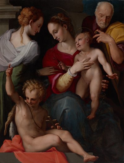 Aziz Catherine'in Mistik Evliliği ile Kutsal Aile by Tommaso d’Antonio Manzuoli, called Maso da San Friano