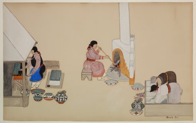 Kadın Dokuma ve Denetleme Fırını, 20. yüzyılın başları (kağıt üzerinde kazein) by Tonita Peña