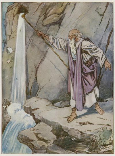 Musa su getirmek için kayaya vuruyor by Tony Sarg