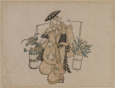 İki Kova Çiçek Taşıyan Güzel, c. 1696-1716. by Torii Kiyomasu