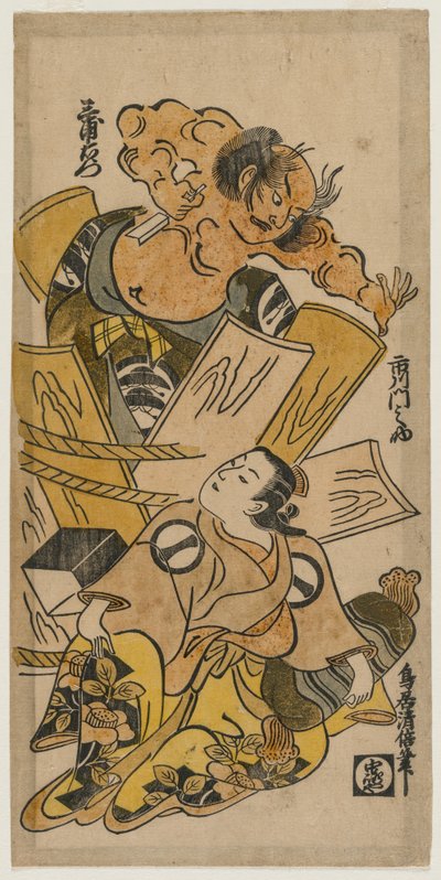 Bir Fahişe olarak Ichikawa Monnosuke ve Nakajima Mioemon Fıçıdan Fırlatıyor, yaklaşık 1720