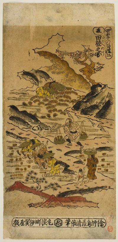 Yaz: Pirinç Dikim (Natsu: taue no zu), "Çiftçilerin Dört Mevsimi (Shiki no hyakusho)" serisinden 2 numara by Torii Kiyomasu II
