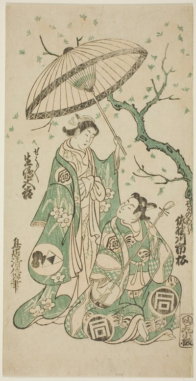 Aktörler Sanogawa Ichimatsu I, Soga no Goro olarak ve Ikushima Daikichi II, "Monzukushi Nagoya Soga" oyununda Kewaizaka no Shosho olarak, Ichimura Tiyatrosu
