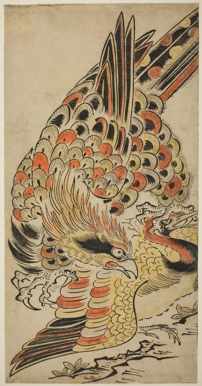 Uçarken Turna Yakalayan Şahin, c.1715 (el boyaması ahşap baskı) by Torii Kiyomasu I