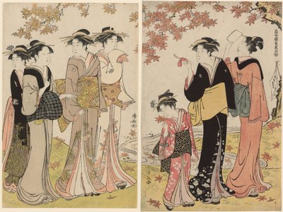 Akçaağaç Ağacının Altındaki Güzeller, "Zevk Alanlarının Çağdaş Güzellikleri Koleksiyonu (Tosei yuri bijin awase)" serisinden by Torii Kiyonaga