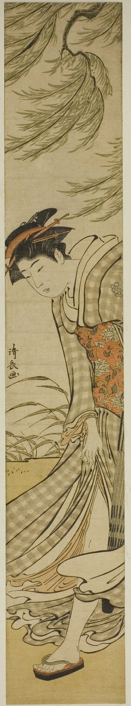 Havalı Bir Günde Söğüt Ağacının Altında Yürüyen Nezaketçi by Torii Kiyonaga