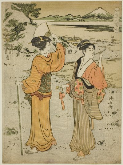 Enoshima, "Dört Mevsimde Fuji Dağı (Shiki no Fuji)" dizisinden by Torii Kiyonaga