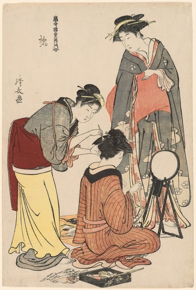 "A Collection of Contemporary Beauty of the Pleasure Quarters (Tosei yuri bijin awase)" serisinden Tachibana eğlenceleri, c.1782 (renkli tahta baskı; oban) by Torii Kiyonaga