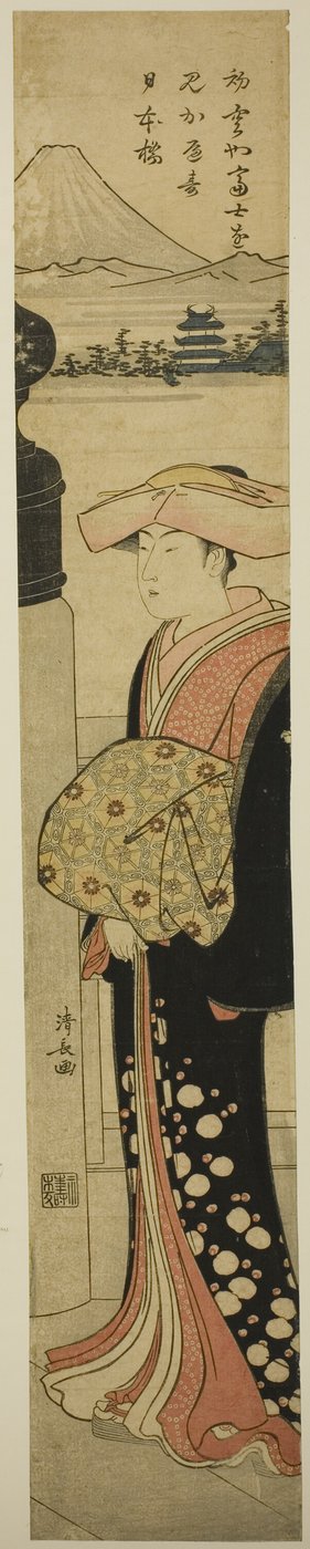 Nihonbashi Köprüsü'nden Geçen Güzel Giyimli Kadın by Torii Kiyonaga