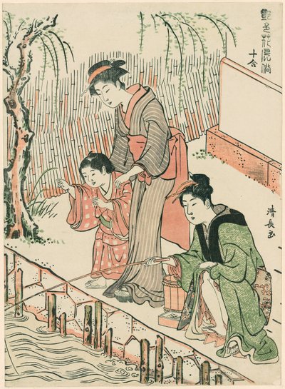 Balık Tutma, "Çiçek Gibi Tarzlarda On Güzeller Seti (Enshoku hana fuzoku ju awase)" serisinden by Torii Kiyonaga