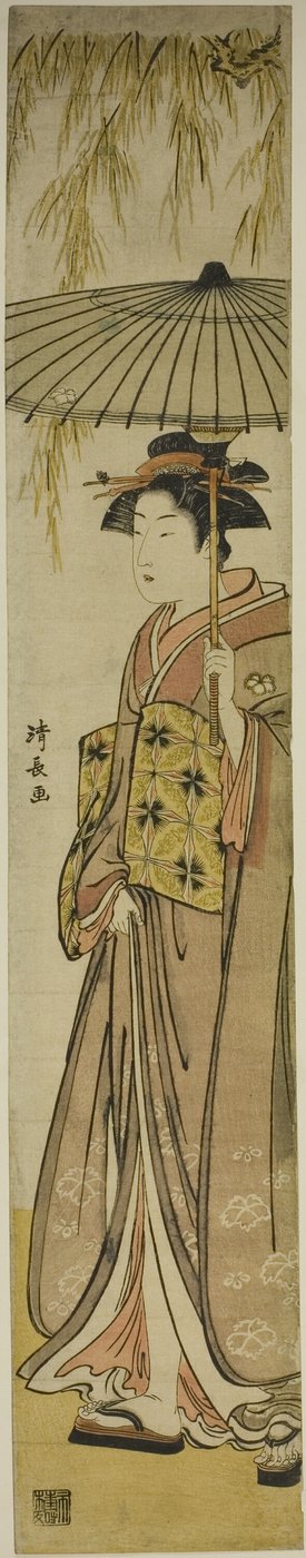 Söğüt Ağacının Altında Şemsiye Taşıyan Geyşa by Torii Kiyonaga