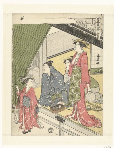 Yeni Yoshiwara Shin Yoshiwara (nesne üzerindeki başlık) Doğu Başkentinde On Yaz Manzarası (dizi adı) Azuma natsu jukkei (nesne üzerinde dizi başlığı) by Torii Kiyonaga