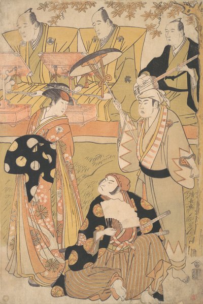 Bir Oiran olarak Onoe Matsusuke I Solda Duruyor, Nakamura Nakazo I ile Sam olarak konuşuyor..., yakl. 1788. by Torii Kiyonaga