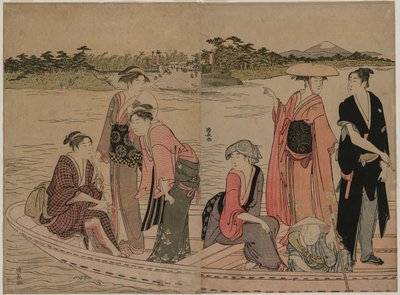 Sumida Nehri üzerinde bir Feribot Teknesinde Yolcular by Torii Kiyonaga