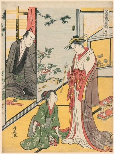 "Go Taiheiki Shiraishi Banashi" dizisinden Daifukuya (Daifukuya no dan) sahnesi by Torii Kiyonaga