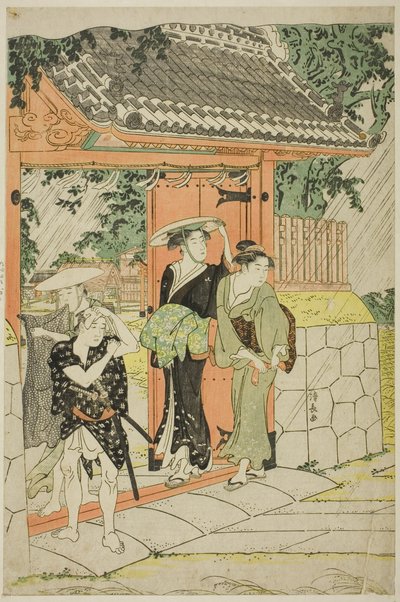 Mimeguri Tapınağında Ani Duş by Torii Kiyonaga