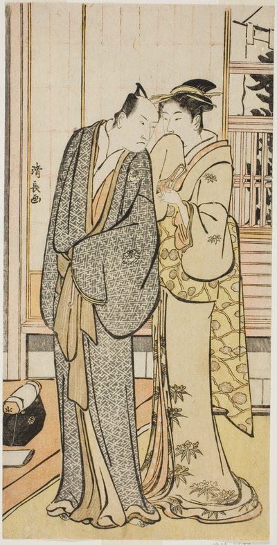 Bir geyşa ile Aktör Ichikawa Yaozo III, özel hayatta Aktörleri gösteren isimsiz bir dizi baskıdan by Torii Kiyonaga
