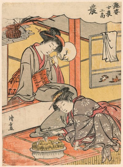 Dört Sosyal Sınıfı Anlatan Güzeller dizisinden Çiftçi (Hayır) (Adesugata shi no ko sho) by Torii Kiyonaga