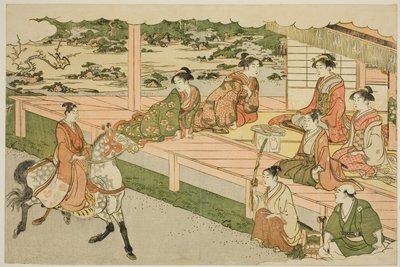 "Üçlü Şafağın Renkleri (Saishiki mitsu no asa)" adlı resimli kitaptan Yeni Yılın İlk At Binişi (Uma norizome) by Torii Kiyonaga