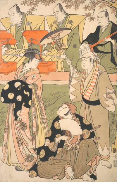 Müzisyenler ile Tiyatro Sahnesi. by Torii Kiyonaga