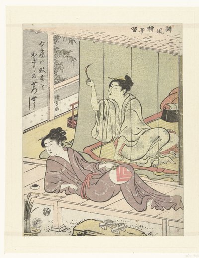 Bir yaz akşamı iki kadın Esprili şiirler koleksiyonu (dizi adı) Haifu yanagidaru (nesne üzerinde dizi başlığı) by Torii Kiyonaga