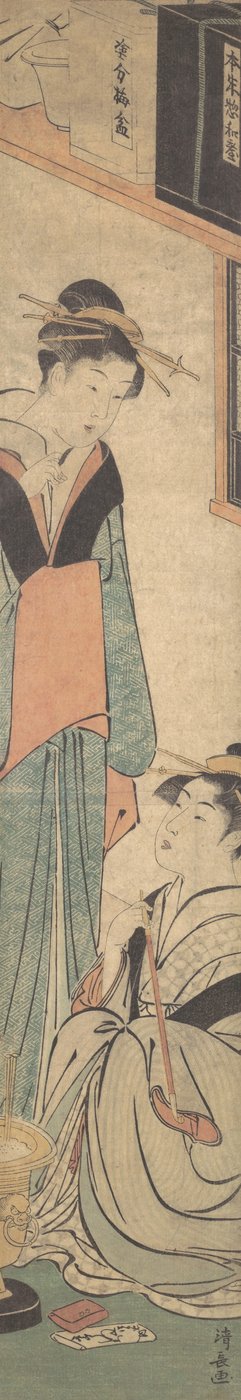 Hibachi Ateş Çömleğinin Yanında Konuşan İki Kız, ca. 1785. by Torii Kiyonaga