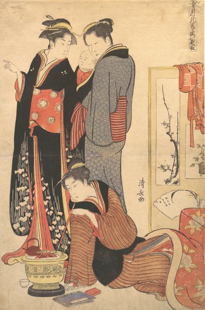 Ayakta Duran, Bir Çocuğu Tutan İki Kadın, ca. 1785. by Torii Kiyonaga