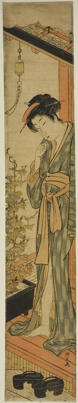 Dişlerini Fırçalarken Sabah Zaferlerine Hayran Olan Kadın by Torii Kiyonaga