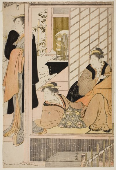 Salondan Karlı Bahçeye Bakan Kadınlar by Torii Kiyonaga