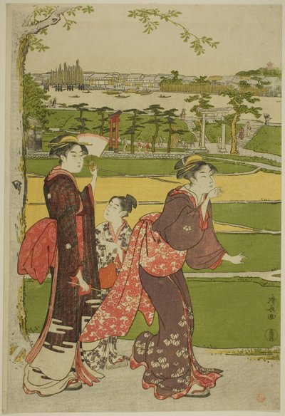 Mimeguri Tapınağını Ziyaret Eden Kadınlar by Torii Kiyonaga