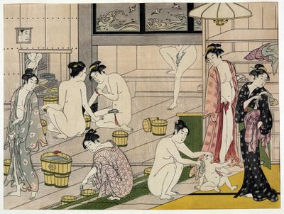 Kadınlar hamamda. Japon baskısı Torii Kiyonaga (1752-1815), yaklaşık 1785. Torii Okulu (ukiyo-e veya ukiyo e). by Torii Kiyonaga