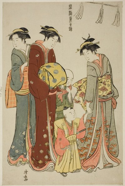 "A Brocade of Eastern Manners (Fuzoku Azuma no nishiki)" dizisinden İlk Kez Hakama Takan Genç Çocuk by Torii Kiyonaga