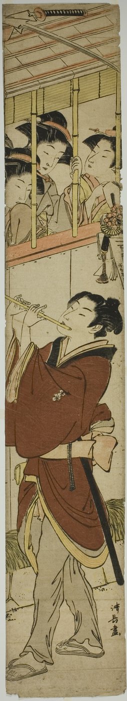 Üç Kız Izle Flüt Çalan Genç Adam by Torii Kiyonaga