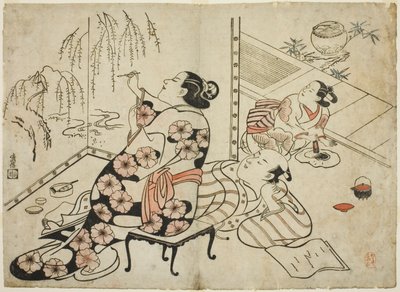 Courtesan 12 erotik baskı serisinden bir Ekran Boyama by Torii Kiyonobu I