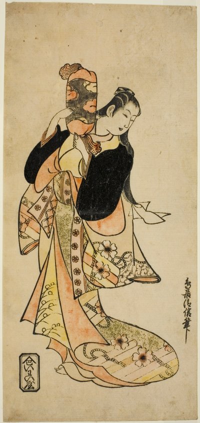 Aktör Ichikawa Monnosuke I, "Nigiwai Suehiro Soga" oyununda Oiso no Tora olarak Morita Tiyatrosu'nda 1721'in ilk ayında (?) by Torii Kiyonobu I