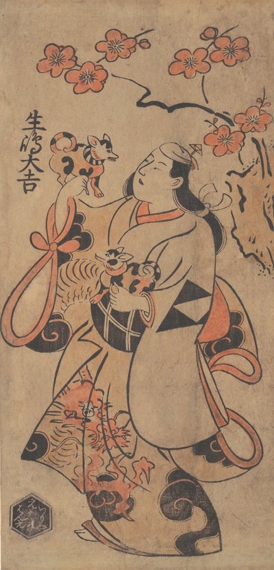 The Actor Ikushima Daikichi as a Woman Standing under an Ume Tree, ca. 1705. by Torii Kiyonobu I