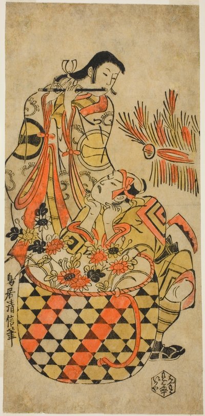 Aktörler Ichikawa Danjuro II ve Ichikawa Monnosuke I by Torii Kiyonobu I