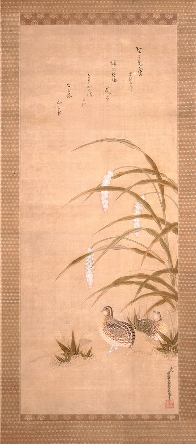 Bıldırcın ve Darı (ipek üzerine mürekkep ve boya) by Tosa Mitsunari