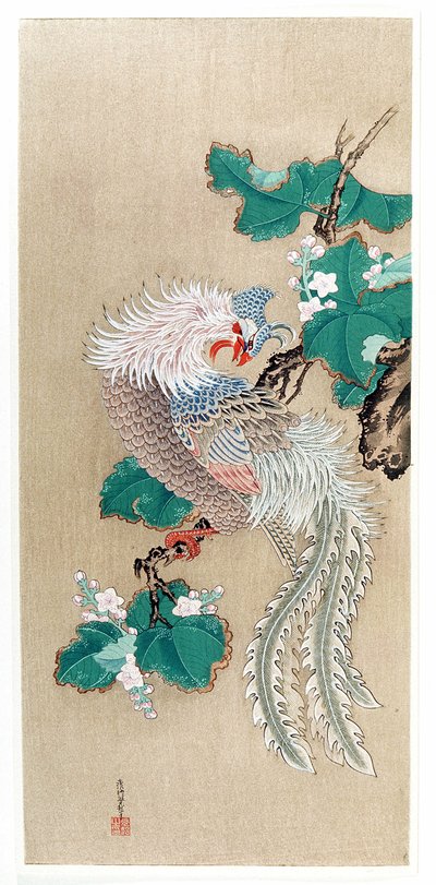 Japonya: bir phenix (anka kuşu) temsili. Tosa Mitsuoki (1617-1691) tarafından yapılmış ipek tablo by Tosa Mitsuoki