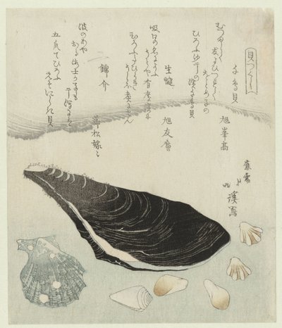 Plover kabukları, çiğ midye ve brokar kabuğu Chidorigai namakaki nishikigai (nesne üzerindeki başlık) Bir dizi mermi (dizi başlığı) Kaitsukushi (nesne üzerinde dizi başlığı) by Totoya Hokkei