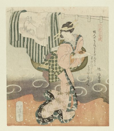 Sake Kupası olan kadın Beş Parçalı Çiçeklere hayran olmak hakkında (dizi başlığı) Hanami gobantsuzuki (nesne üzerinde seri başlığı) by Totoya Hokkei