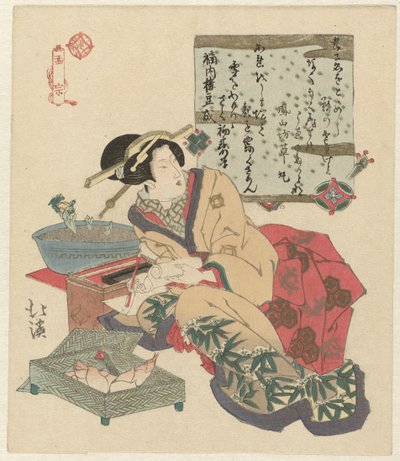 Kadın bir mektup yazar Môsô (nesne üzerindeki başlık) by Totoya Hokkei