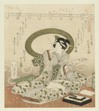 Kadın şiir yazar Beş Parçalı Çiçeklere hayran olmak hakkında (dizi başlığı) Hanami gobantsuzuki (nesne üzerinde seri başlığı) by Totoya Hokkei
