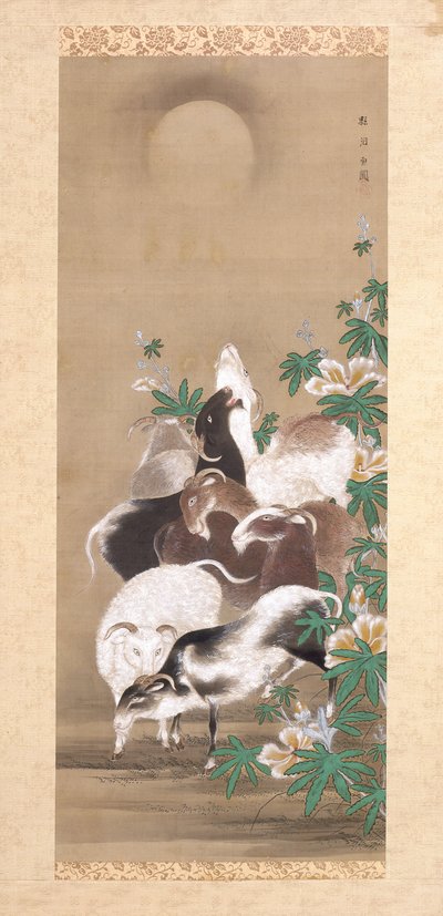 Keçiler ve Ay (ipek üzerine mürekkep ve renkli) by Toun Kano