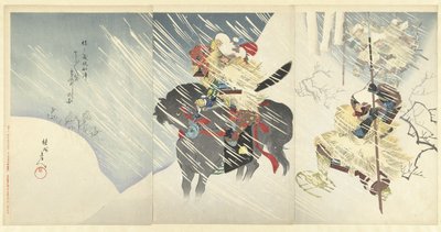 General Sasa Narimasa şiddetli bir kar fırtınasında Sasa Narimasa shogun toratora o setchu no zu (nesnedeki başlık) by Toyohara Chikanobu