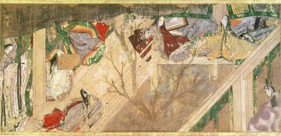 'The Tale of Genji' ('Genji Monogatari') Prens Genji'nin romantik hayatı hakkında 10. yüzyıl romanı, çizim Hikokuni Tokugawa II (fl.1821-24), pub. 19. yüzyıl by Toyokawa Hikokuni