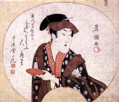 Oyuncu Segawa Kikunojo III; aktör sahne dışında gösterilir ve ona Jippensha Ikku