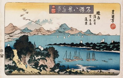 "Ünlü yerlerin sekiz görünümü" dizisinden "Azalan Kazlar, Miho" by Toyokuni II