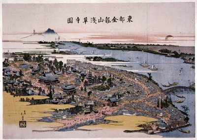 Doğu Başkentindeki Kinryuzan Senso-ji Tapınağı (Edo) 1820 dolayları (tahta baskı) by Toyota Hokkei